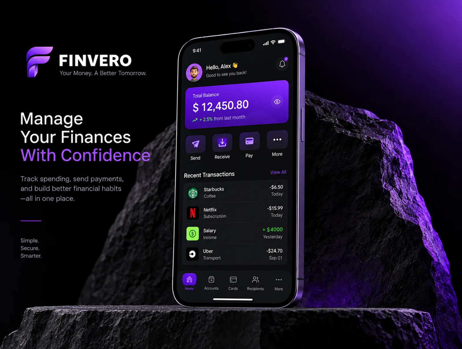 Finvero — Premium Finance & Fintech Mobile App UI Kit (preview 5 of 6)