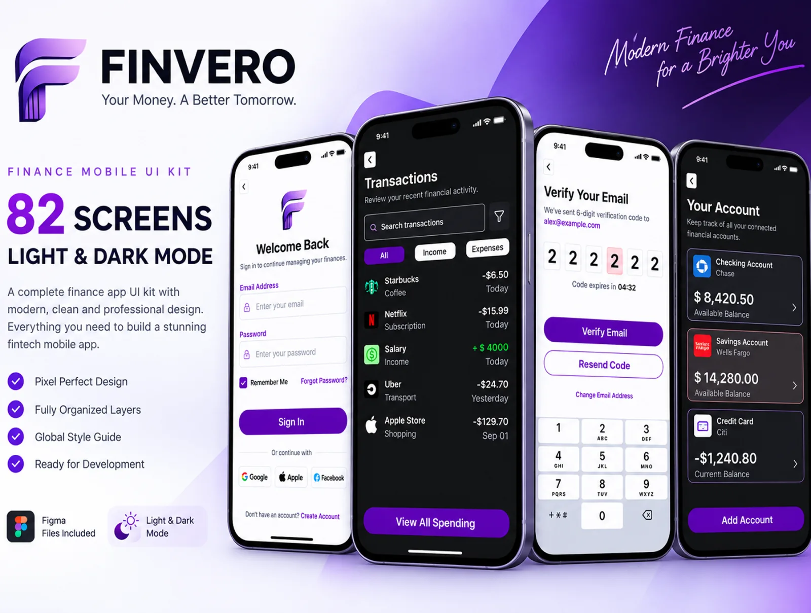 Finvero — Premium Finance & Fintech Mobile App UI Kit (preview 2 of 6)