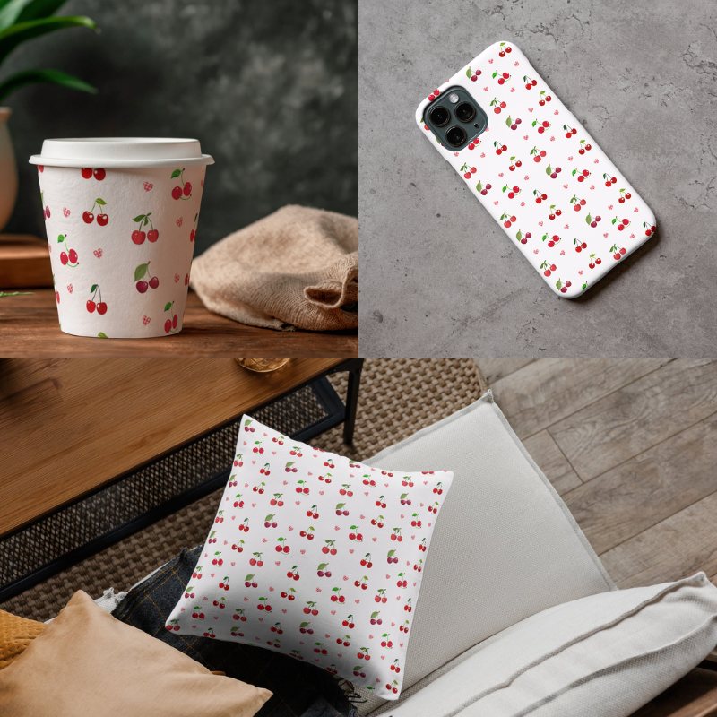 Cherry Seamless Pattern — 5 Color Variations (preview 2 of 6)