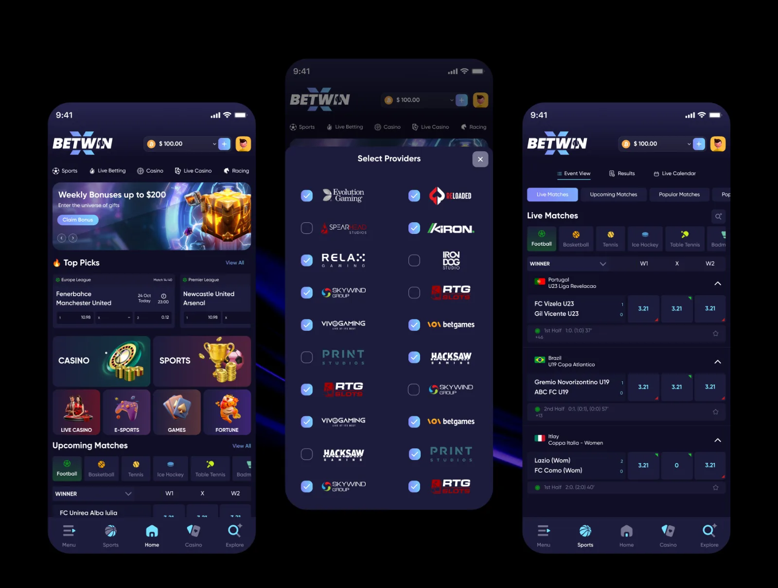 Betwin: Sports & Casino Betting Mobile App UI-Kit - Figma (preview 2 of 4)