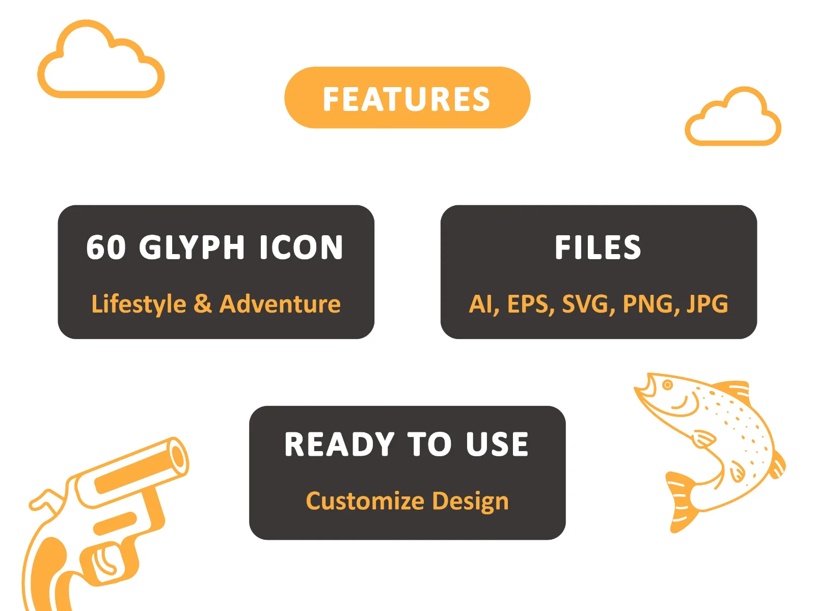 57 Lifestyle & Adventure Glyph Doodles (preview 2 of 4)